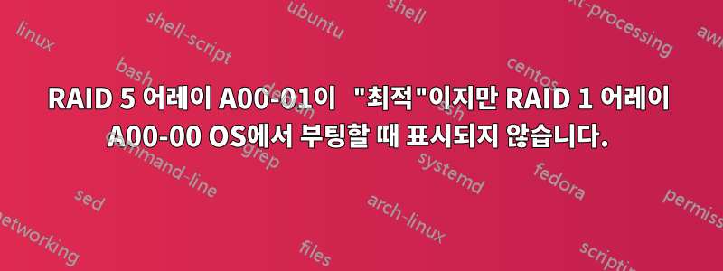 RAID 5 어레이 A00-01이 "최적"이지만 RAID 1 어레이 A00-00 OS에서 부팅할 때 표시되지 않습니다.