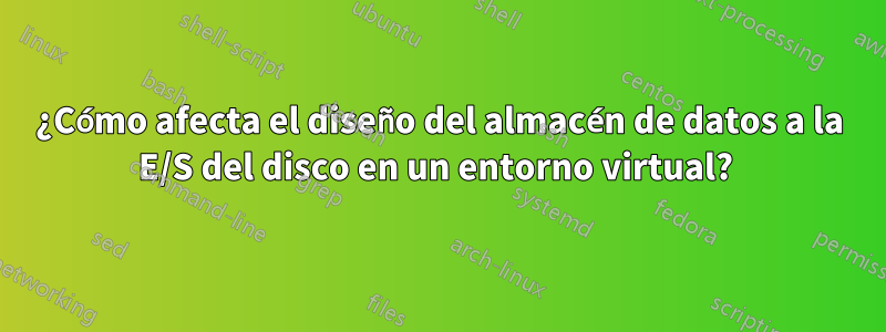 ¿Cómo afecta el diseño del almacén de datos a la E/S del disco en un entorno virtual? 