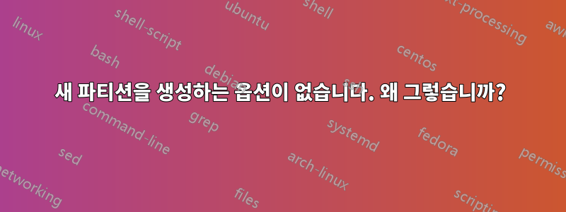 새 파티션을 생성하는 옵션이 없습니다. 왜 그렇습니까?