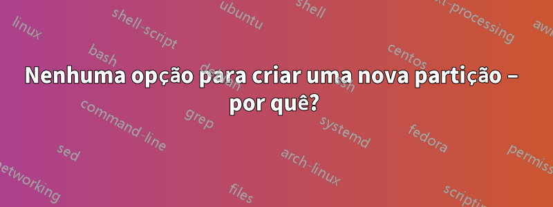 Nenhuma opção para criar uma nova partição – por quê?