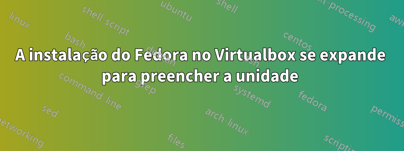 A instalação do Fedora no Virtualbox se expande para preencher a unidade