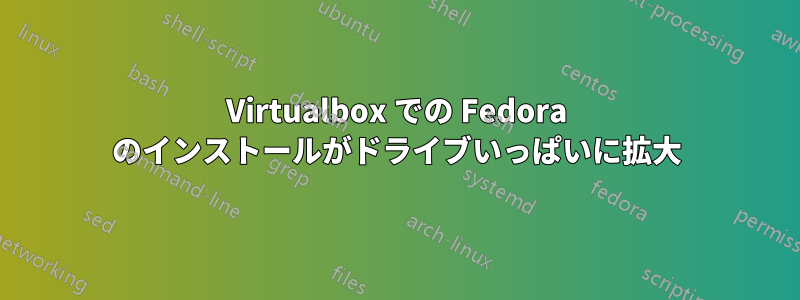 Virtualbox での Fedora のインストールがドライブいっぱいに拡大