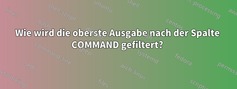 Wie wird die oberste Ausgabe nach der Spalte COMMAND gefiltert?