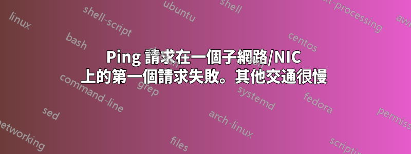 Ping 請求在一個子網路/NIC 上的第一個請求失敗。其他交通很慢