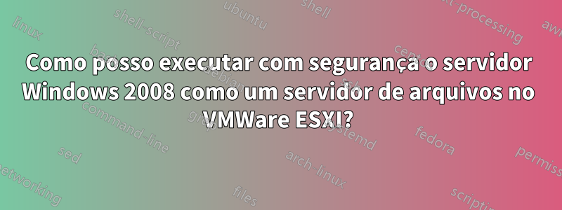 Como posso executar com segurança o servidor Windows 2008 como um servidor de arquivos no VMWare ESXI?