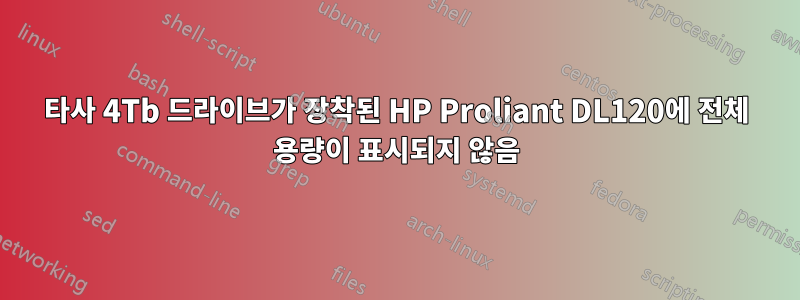 타사 4Tb 드라이브가 장착된 HP Proliant DL120에 전체 용량이 표시되지 않음