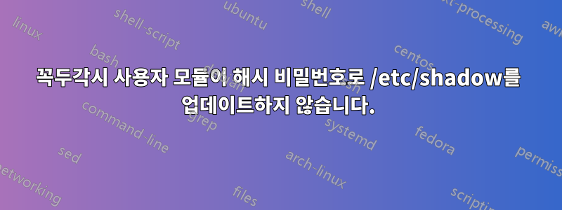 꼭두각시 사용자 모듈이 해시 비밀번호로 /etc/shadow를 업데이트하지 않습니다.