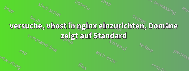 versuche, vhost in nginx einzurichten, Domäne zeigt auf Standard