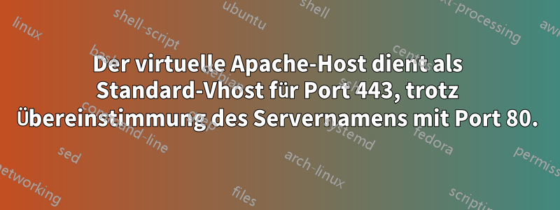 Der virtuelle Apache-Host dient als Standard-Vhost für Port 443, trotz Übereinstimmung des Servernamens mit Port 80.