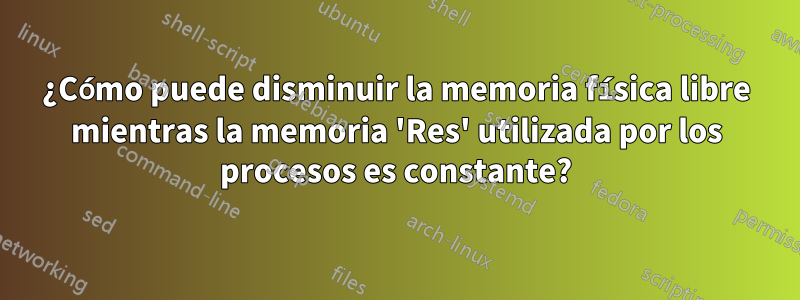 ¿Cómo puede disminuir la memoria física libre mientras la memoria 'Res' utilizada por los procesos es constante?
