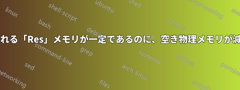プロセスによって使用される「Res」メモリが一定であるのに、空き物理メモリが減少するのはなぜですか?