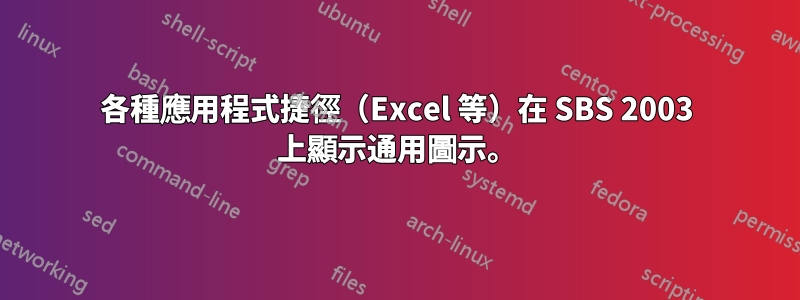 各種應用程式捷徑（Excel 等）在 SBS 2003 上顯示通用圖示。