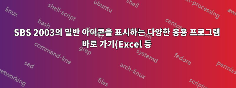 SBS 2003의 일반 아이콘을 표시하는 다양한 응용 프로그램 바로 가기(Excel 등). 서버에 로그온하는 모든 사용자가 동일한 방식으로 영향을 받음