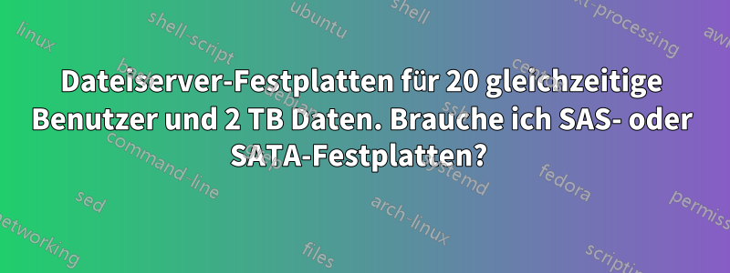 Dateiserver-Festplatten für 20 gleichzeitige Benutzer und 2 TB Daten. Brauche ich SAS- oder SATA-Festplatten? 