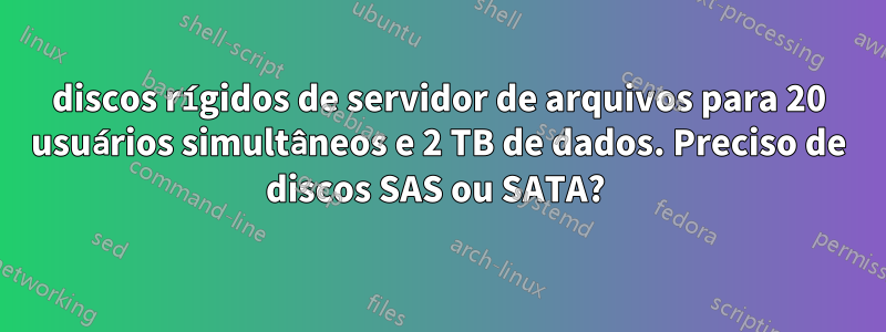discos rígidos de servidor de arquivos para 20 usuários simultâneos e 2 TB de dados. Preciso de discos SAS ou SATA? 