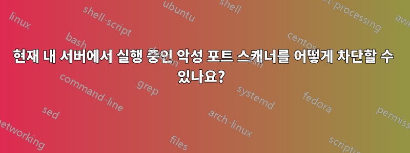 현재 내 서버에서 실행 중인 악성 포트 스캐너를 어떻게 차단할 수 있나요? 
