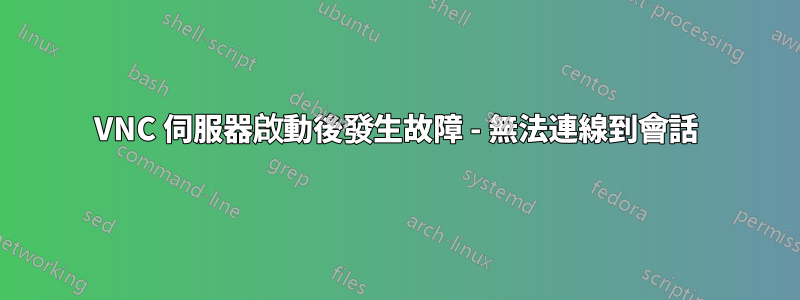VNC 伺服器啟動後發生故障 - 無法連線到會話