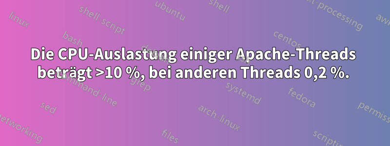 Die CPU-Auslastung einiger Apache-Threads beträgt >10 %, bei anderen Threads 0,2 %.