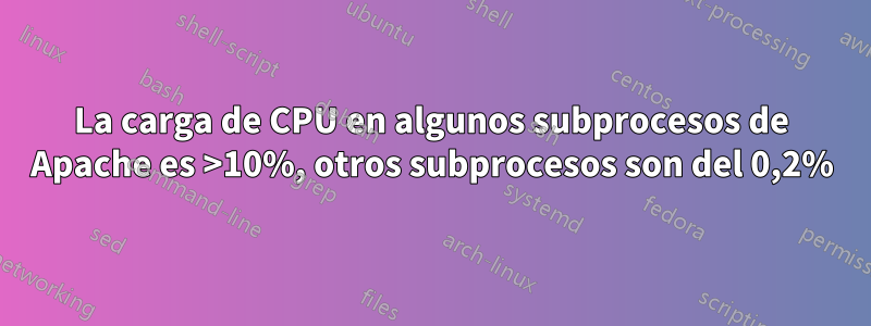 La carga de CPU en algunos subprocesos de Apache es >10%, otros subprocesos son del 0,2%