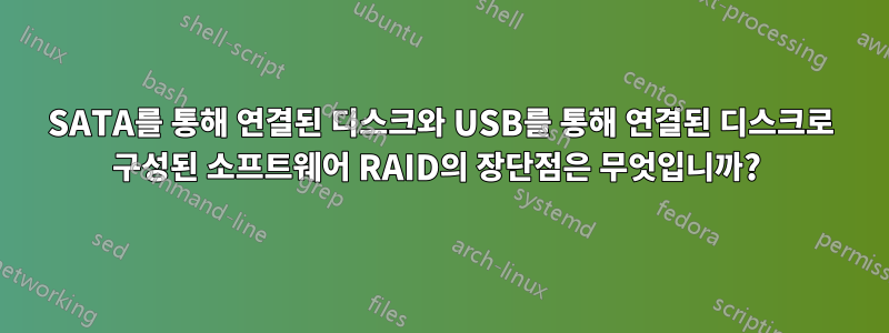 SATA를 통해 연결된 디스크와 USB를 통해 연결된 디스크로 구성된 소프트웨어 RAID의 장단점은 무엇입니까? 