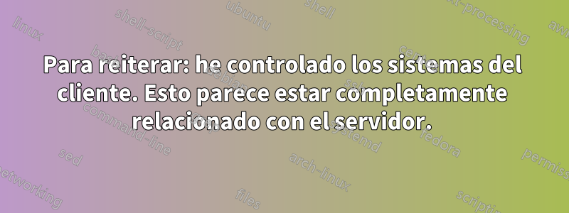 Para reiterar: he controlado los sistemas del cliente. Esto parece estar completamente relacionado con el servidor.