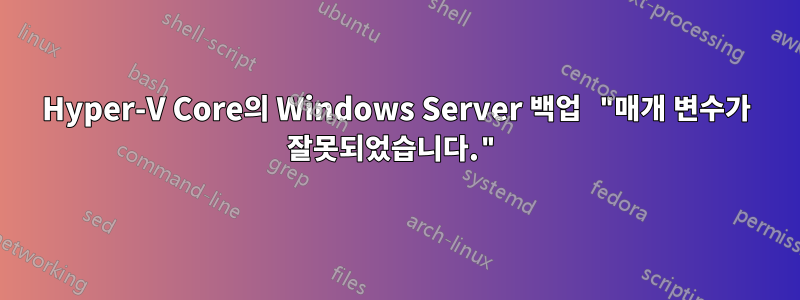 Hyper-V Core의 Windows Server 백업 "매개 변수가 잘못되었습니다."