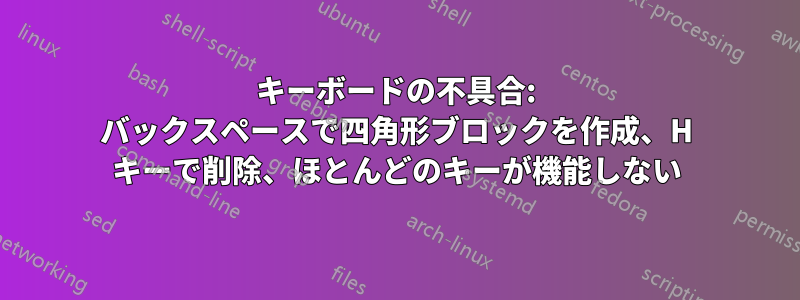 キーボードの不具合: バックスペースで四角形ブロックを作成、H キーで削除、ほとんどのキーが機能しない