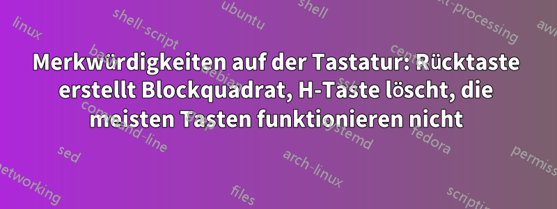 Merkwürdigkeiten auf der Tastatur: Rücktaste erstellt Blockquadrat, H-Taste löscht, die meisten Tasten funktionieren nicht