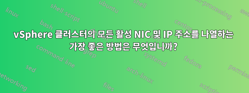 vSphere 클러스터의 모든 활성 NIC 및 IP 주소를 나열하는 가장 좋은 방법은 무엇입니까?