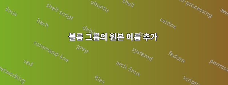 볼륨 그룹의 원본 이름 추가