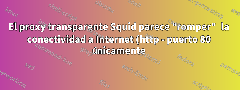 El proxy transparente Squid parece "romper" la conectividad a Internet (http - puerto 80 únicamente)