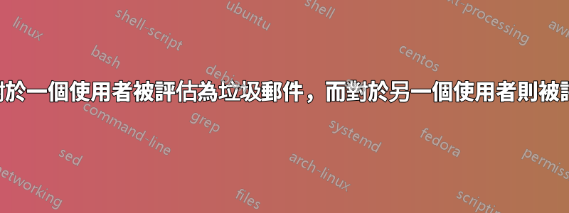 同一電子郵件對於一個使用者被評估為垃圾郵件，而對於另一個使用者則被評估為常規郵件
