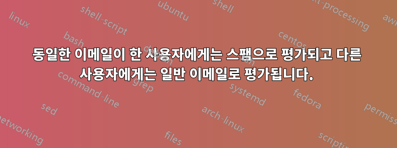 동일한 이메일이 한 사용자에게는 스팸으로 평가되고 다른 사용자에게는 일반 이메일로 평가됩니다.