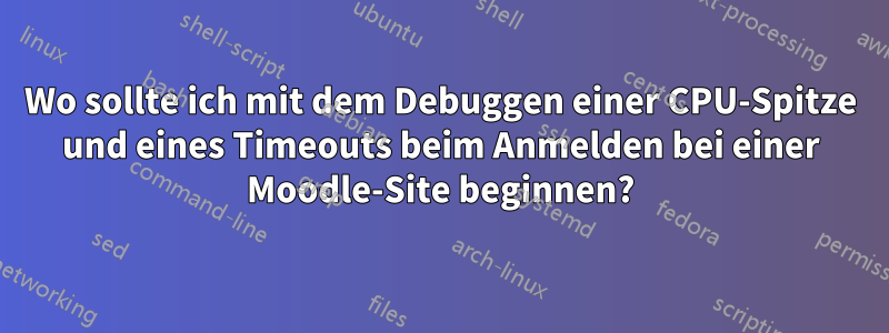 Wo sollte ich mit dem Debuggen einer CPU-Spitze und eines Timeouts beim Anmelden bei einer Moodle-Site beginnen?