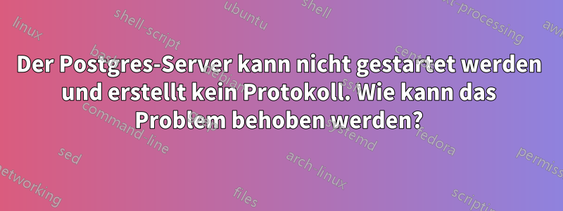 Der Postgres-Server kann nicht gestartet werden und erstellt kein Protokoll. Wie kann das Problem behoben werden?