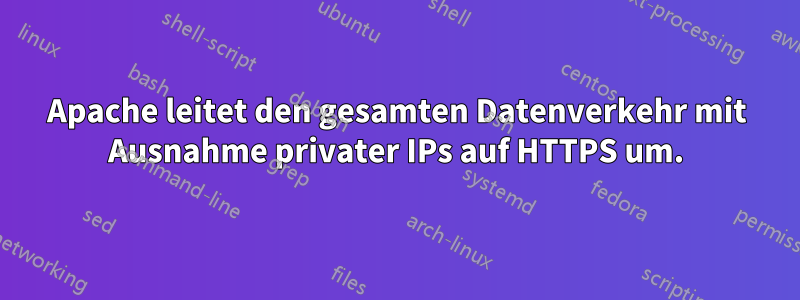 Apache leitet den gesamten Datenverkehr mit Ausnahme privater IPs auf HTTPS um.