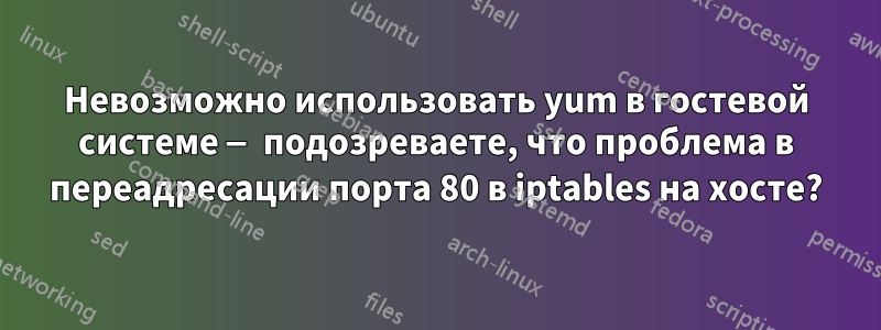Невозможно использовать yum в гостевой системе — подозреваете, что проблема в переадресации порта 80 в iptables на хосте?