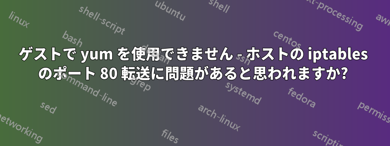 ゲストで yum を使用できません - ホストの iptables のポート 80 転送に問題があると思われますか?