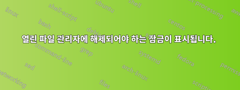 열린 파일 관리자에 해제되어야 하는 잠금이 표시됩니다.