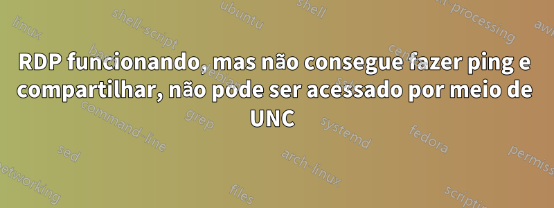 RDP funcionando, mas não consegue fazer ping e compartilhar, não pode ser acessado por meio de UNC 