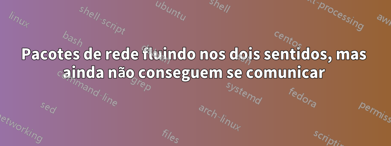 Pacotes de rede fluindo nos dois sentidos, mas ainda não conseguem se comunicar