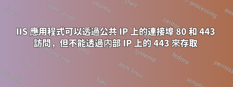 IIS 應用程式可以透過公共 IP 上的連接埠 80 和 443 訪問，但不能透過內部 IP 上的 443 來存取