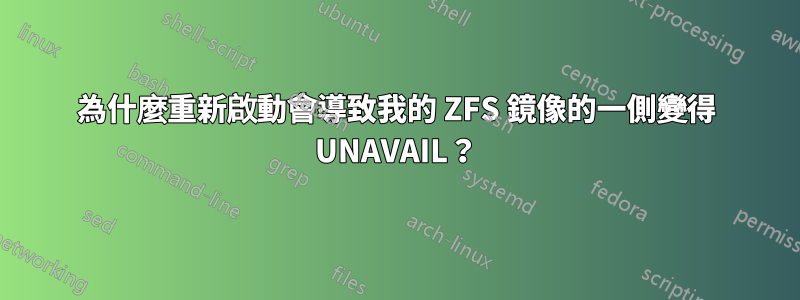 為什麼重新啟動會導致我的 ZFS 鏡像的一側變得 UNAVAIL？