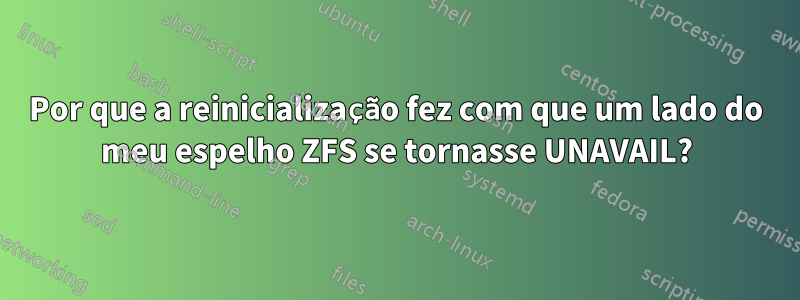 Por que a reinicialização fez com que um lado do meu espelho ZFS se tornasse UNAVAIL?