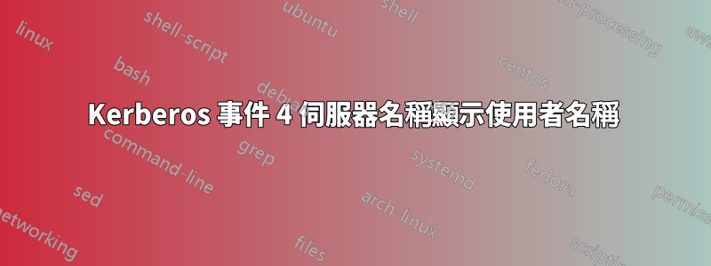 Kerberos 事件 4 伺服器名稱顯示使用者名稱