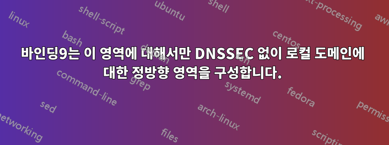 바인딩9는 이 영역에 대해서만 DNSSEC 없이 로컬 도메인에 대한 정방향 영역을 구성합니다.
