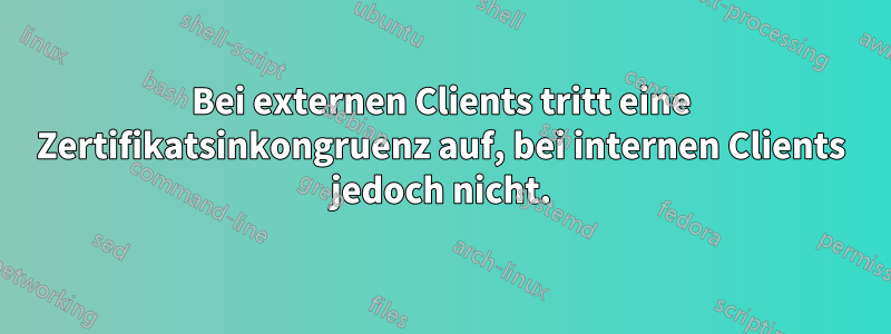 Bei externen Clients tritt eine Zertifikatsinkongruenz auf, bei internen Clients jedoch nicht.