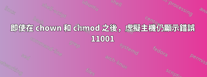 即使在 chown 和 chmod 之後，虛擬主機仍顯示錯誤 11001