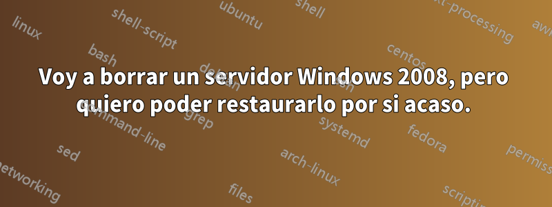 Voy a borrar un servidor Windows 2008, pero quiero poder restaurarlo por si acaso.