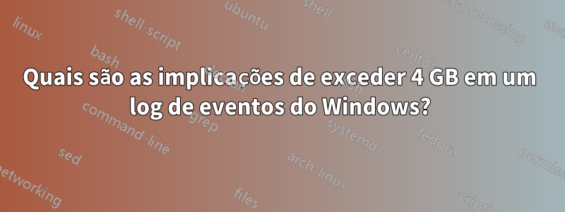 Quais são as implicações de exceder 4 GB em um log de eventos do Windows?